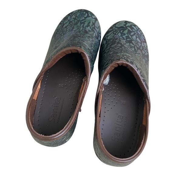 Sanita Green Floral Leather Professional Nursing Work Clogs Women's EU 35 US 4 - Picture 10 of 15